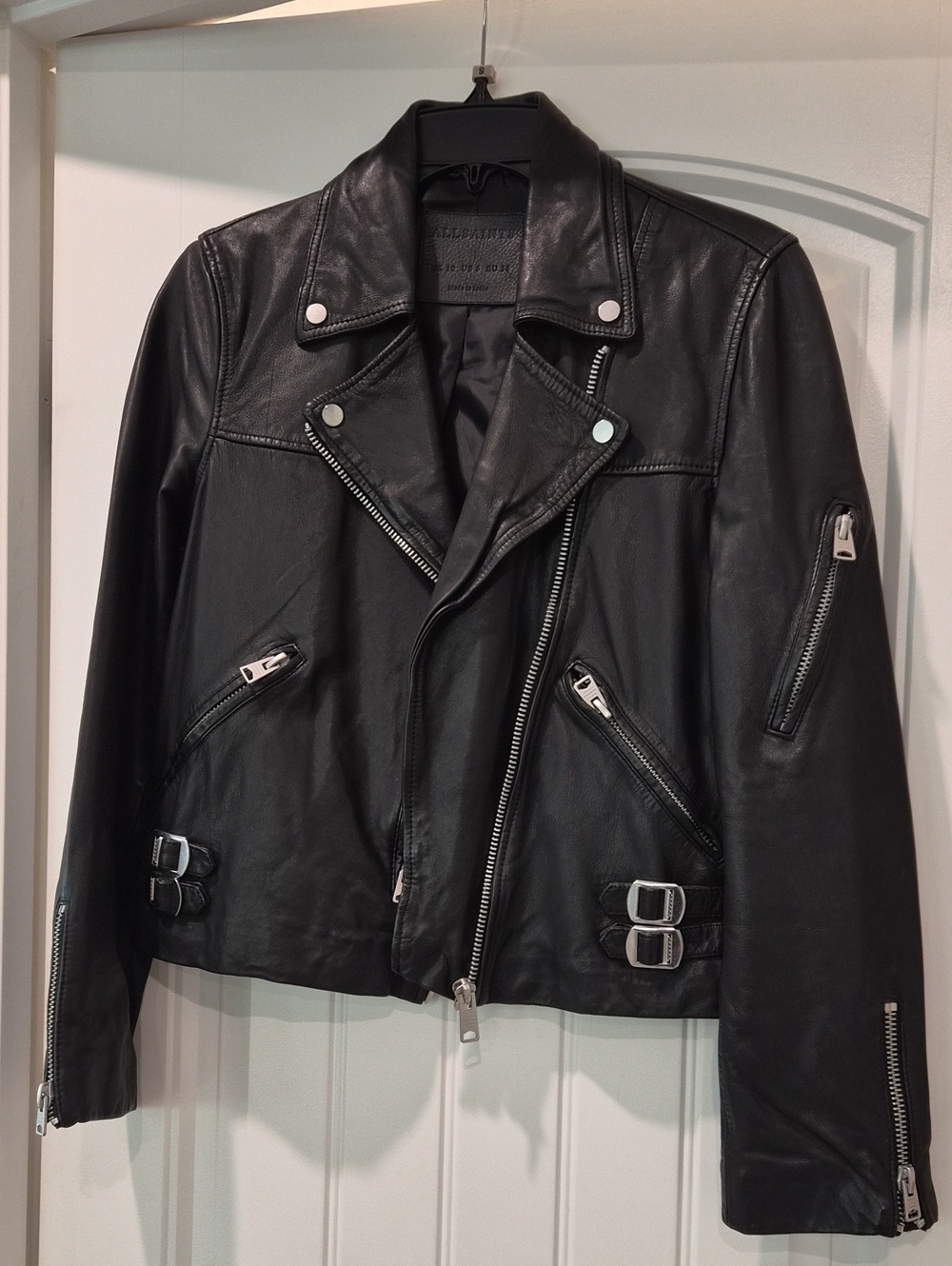 All Saints Black Leather Moto Jacket - Classic Biker Style. Like New.